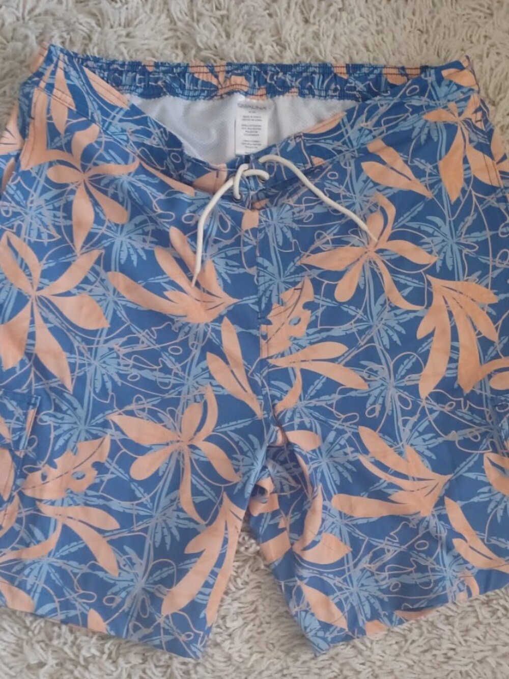Catalina Swim Trunks Men XL Tropical Floral Board Shorts Blue Peach Cargo Pocket